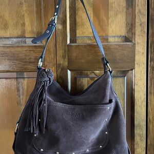 MAXX New York Brown Suede Shoulder Bag with Suede Tassel